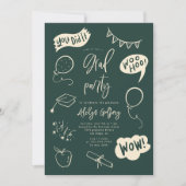 手描きグリーン予測できな卒業パーティの招待状 招待状 (正面)