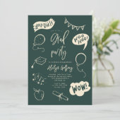 手描きグリーン予測できな卒業パーティの招待状 招待状 (スタンド正面)