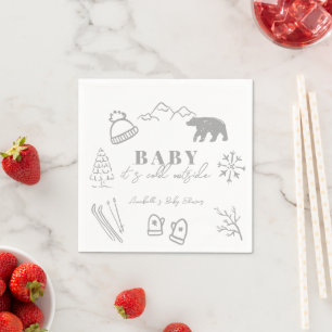 手描きグレー ベビーシャワー "Baby It's Cold Outside" スタンダードカクテルナプキン