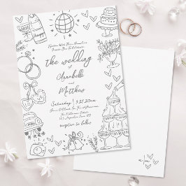 手描きグレー+ホイッシカルな結婚式の招待状 招待状
