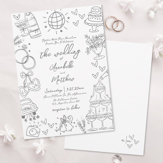 手描きグレー+ホイッシカルな結婚式の招待状 招待状