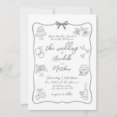 手描きグレー+ホイッシカルな結婚式 招待状 (正面)