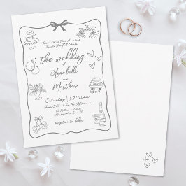 手描きグレー+ホイッシカルな結婚式 招待状