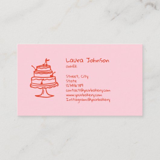 手描きケーキお洒落ペストリーベーカリーロゴ 名刺 (裏面)