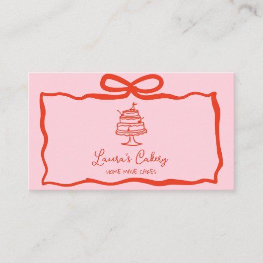 手描きケーキお洒落ペストリーベーカリーロゴ 名刺 (正面)