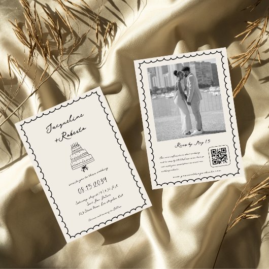 手描きケーキお洒落レトロヴィンテージウェディング 招待状