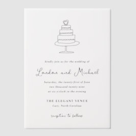 手描きケーキモダン結婚ズ ベラム紙招待状