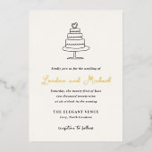 手描きケーキモダン結婚ズ 箔招待状 (正面)