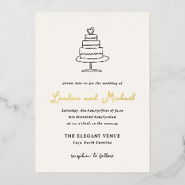 手描きケーキモダン結婚ズ 箔招待状