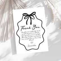 手描きコケッタボウのウェディングシャワーの感謝カード