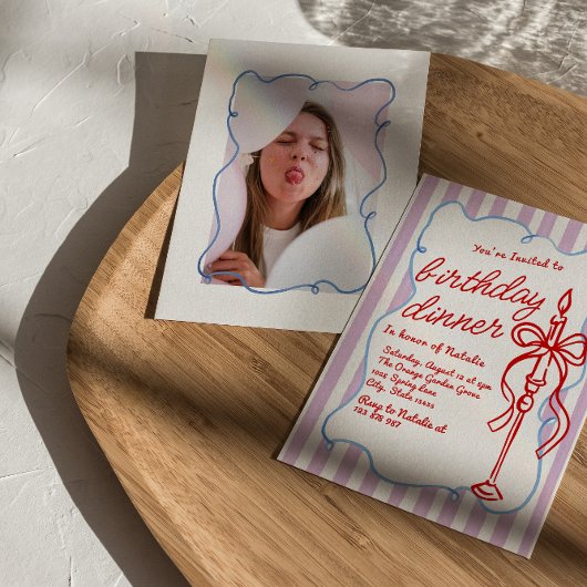 手描きコケットキャンドルフォト誕生日ディナー 招待状