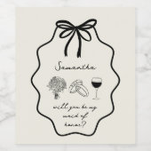 手描きコケット弓メイド・オブ・オーナー(花嫁付き添い人)案 ワインラベル (シングルラベル)