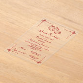 手描きコケティーベリーラブ ブライダルシャワー アクリル招待状 (レイダウン)