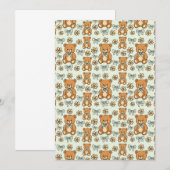 手描きコケティー テディベア シームレスパターン 招待状 (正面/裏面)