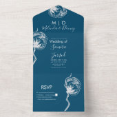 手描きコットン植物ラインアート ネイビー ウェディング オールインワン招待状 (内側)