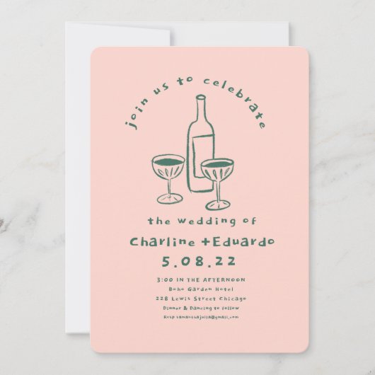 手描きコンテンポラリーレトロア結婚ート 招待状 (正面)