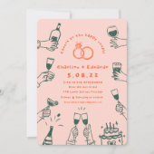 手描きコンテンポラリーレトロア結婚ート 招待状 (正面)