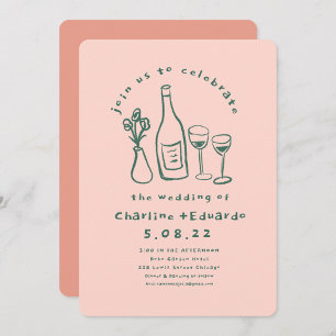 手描きコンテンポラリーレトロア結婚ート 招待状