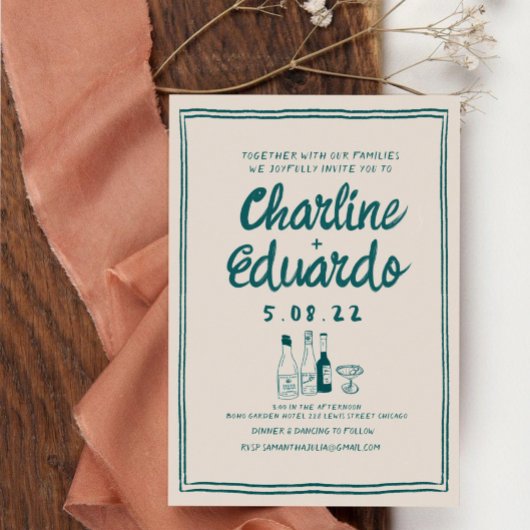 手描きコンテンポラリーレトロア結婚ート 招待状