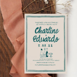 手描きコンテンポラリーレトロア結婚ート 招待状