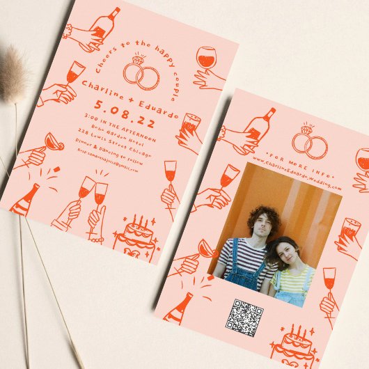 手描きコンテンポラリーレトロア結婚ート 招待状