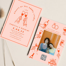 手描きコンテンポラリーレトロア結婚ート 招待状