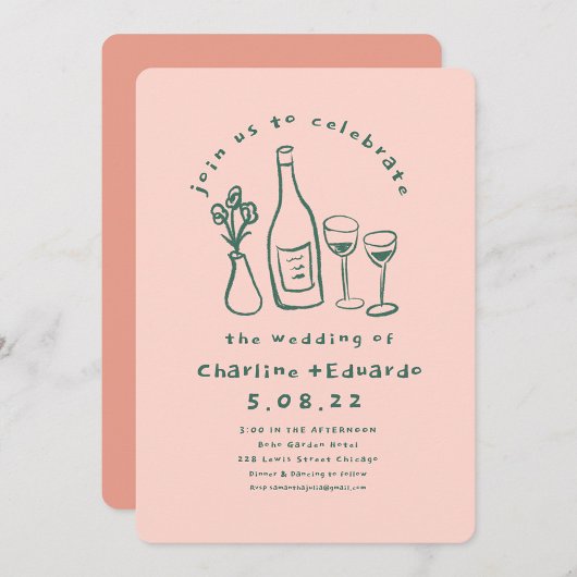 手描きコンテンポラリーレトロア結婚ート 招待状