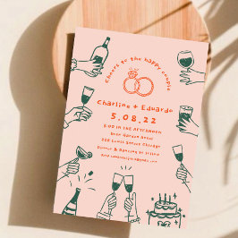 手描きコンテンポラリーレトロア結婚ート 招待状