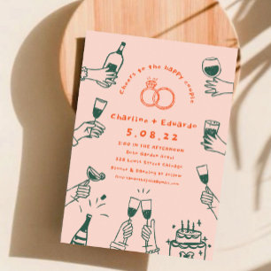 手描きコンテンポラリーレトロア結婚ート 招待状