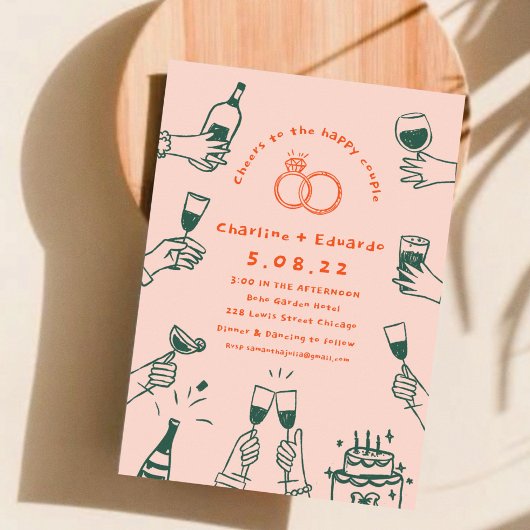 手描きコンテンポラリーレトロア結婚ート 招待状