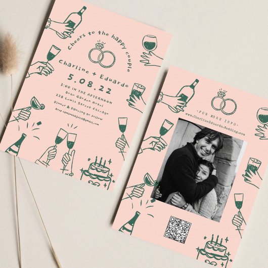 手描きコンテンポラリーレトロア結婚ート 招待状