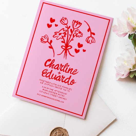 手描きコンテンポラリーレトロア結婚ート 招待状