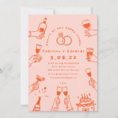 手描きコンテンポラリーレトロア結婚ート 招待状 (正面)