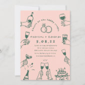 手描きコンテンポラリーレトロア結婚ート 招待状 (正面)