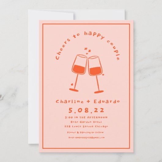 手描きコンテンポラリーレトロア結婚ート 招待状 (正面)