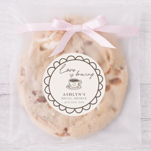 手描きコーヒーテーマのウェディングシャワーステッカー ラウンドシール