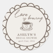 手描きコーヒーテーマのウェディングシャワーステッカー ラウンドシール (正面)