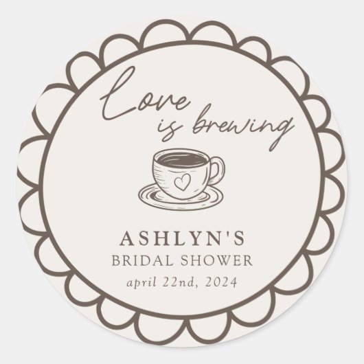 手描きコーヒーテーマのウェディングシャワーステッカー ラウンドシール (正面)
