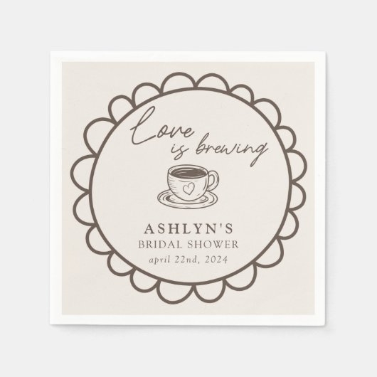 手描きコーヒーテーマのウェディングシャワーナプキン スタンダードカクテルナプキン (正面)