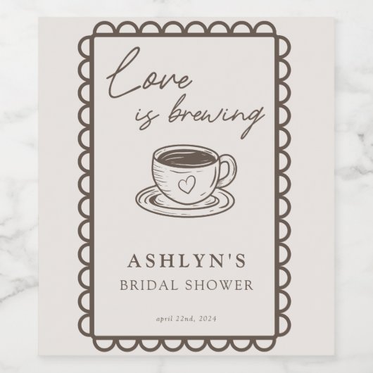 手描きコーヒーテーマのブライダルシャワーワインラベル ワインラベル (シングルラベル)