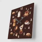 手描きコーヒーポット、豆&カップ スクエア壁時計 (傾斜)