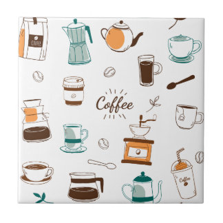 手描きコーヒー及びカフェ模様 タイル