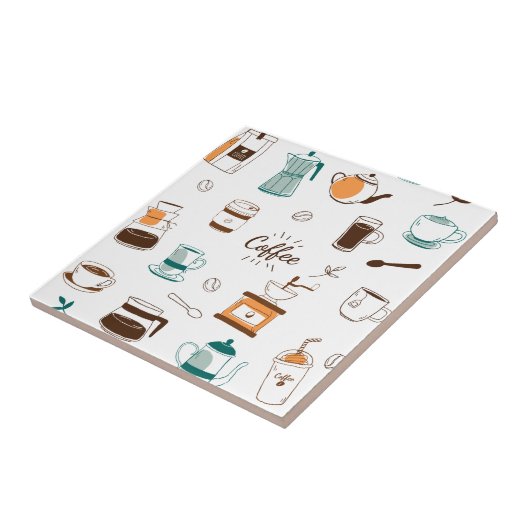手描きコーヒー及びカフェ模様 タイル (側面)