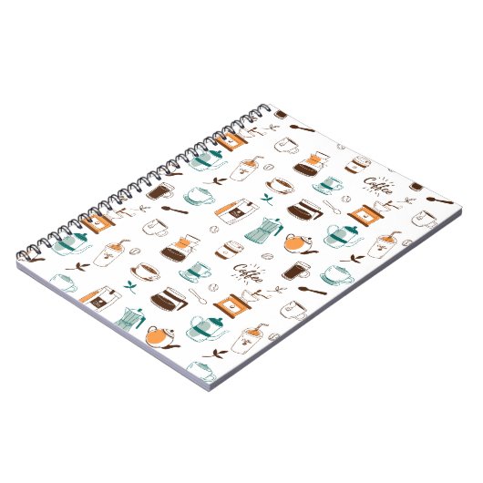 手描きコーヒー及びカフェ模様 ノートブック (左側)