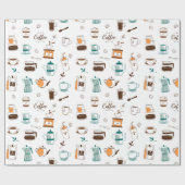 手描きコーヒー及びカフェ模様 ラッピングペーパー (フラット)