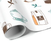 手描きコーヒー及びカフェ模様 ラッピングペーパー (ロールコーナー)