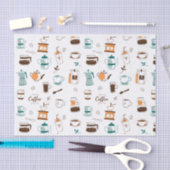 手描きコーヒー及びカフェ模様 薄葉紙 (クラフト)