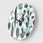 手描きサボテン：シームレスなドードル ラージ壁時計 (傾斜)