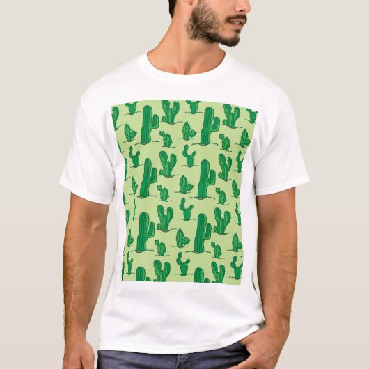 手描きサボテン:シームレスなパターン。 Tシャツ (正面)