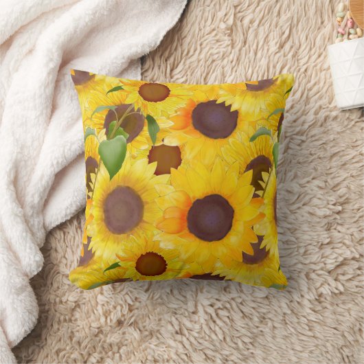 手描きサンシャインイエローウォーター色ひまわり クッション (ブランケット)